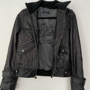 Guess Genuine Leather Hoodie Jacket